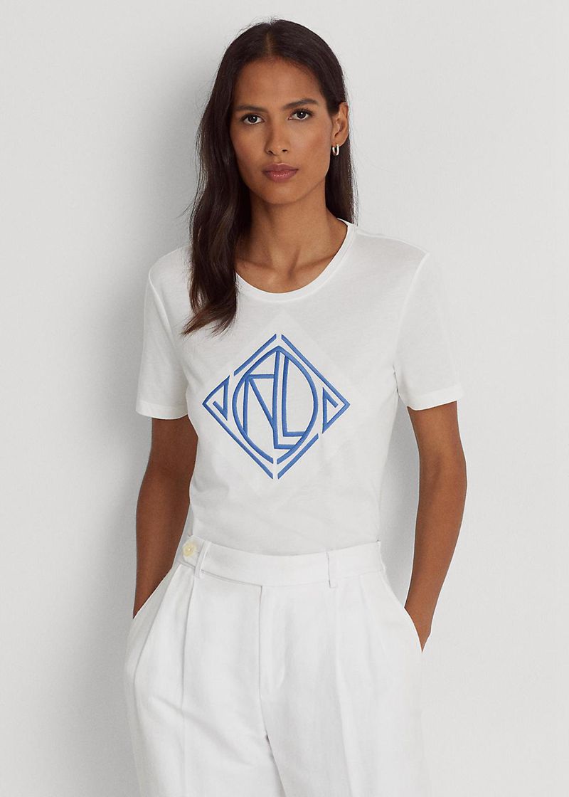 Koszulki Lauren Damska Białe Logo Cotton-Blend 569172-JRP